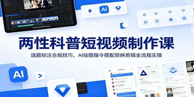 两性科普短视频制作课：选题标注合规技巧，AI绘图指令搭配剪映剪辑全流程实操