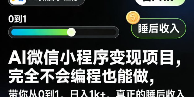 AI微信小程序变现项目，完全不会编程也能做，带你从0到1，日入1k+，真正的睡后收入