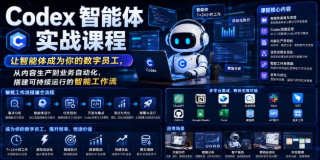 Codex智能体实战课程，让智能体成为你的数字员工，从内容生产到业务自动化，搭建可持续运行的智能工作流