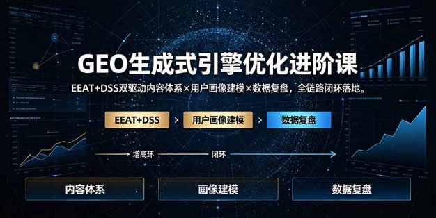 GEO生成式引擎优化进阶课：EEAT+DSS双驱动内容体系×用户画像建模×数据复盘，全链路闭环落地
