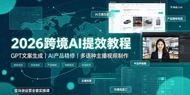 2026跨境AI提效教程·GPT文案生成｜AI产品精修｜多语种主播视频制作，亚马逊运营全套实操课