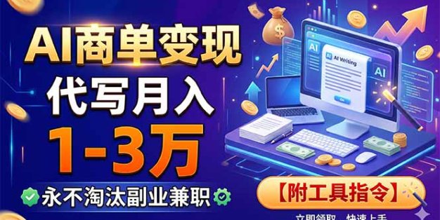AI商单变现，靠代写月入1-3万，永不淘汰副业兼职【附工具指令】