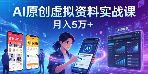 AI原创虚拟资料实战课：2026新机会，小红书闲鱼开店，普通人用AI轻松变现，月入5万+