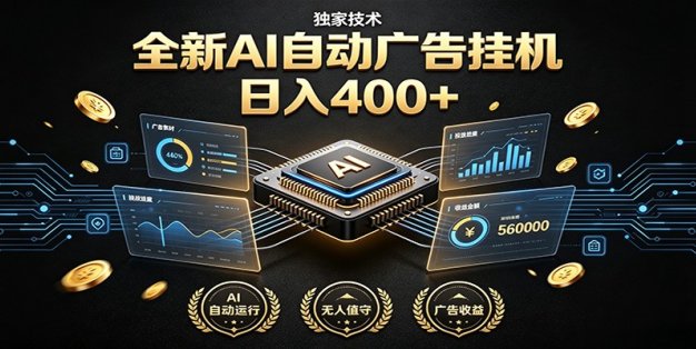 全新AI自动广告挂机 独家技术 躺赚400+ 全程无需人工值守