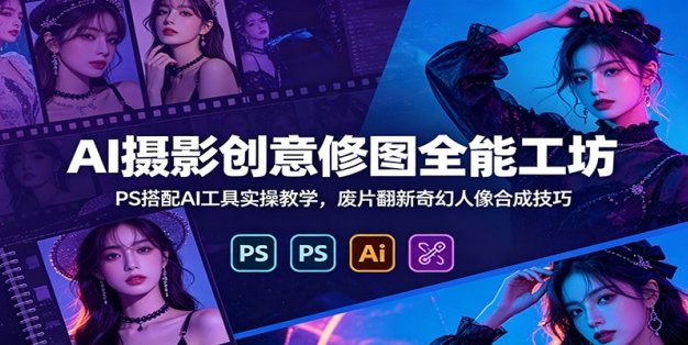 AI摄影创意修图全能工坊：PS搭配AI工具实操教学，废片翻新奇幻人像合成技巧