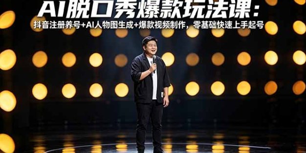 AI脱口秀爆款玩法课：抖音注册养号+AI人物图生成+爆款视频制作，零基础快速上手起号
