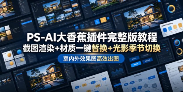 PS-AI大香蕉插件完整版教程，截图渲染+材质一键替换+光影季节切换，室内外效果图高效出图高阶课程