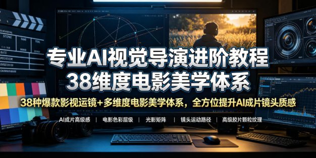 专业AI视觉导演进阶教程，38种爆款影视运镜+多维度电影美学体系，全方位提升AI成片高级感与镜头质感