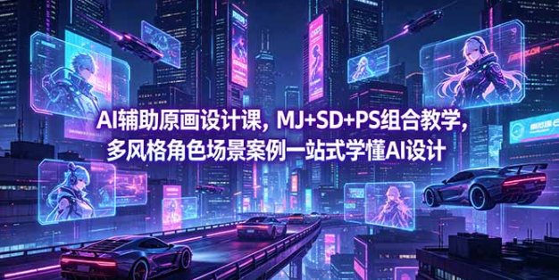 AI辅助原画设计课，MJ+SD+PS组合教学，多风格角色场景案例一站式学懂AI设计