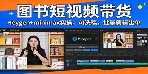 图书短视频带货：Heygen+minimax实操，AI洗稿 ，批量剪辑出单