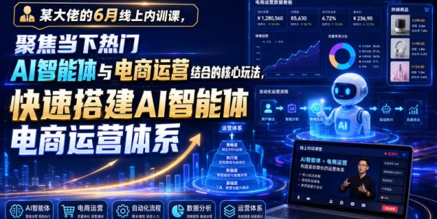 某大佬的6月线上内训课，聚焦当下热门AI智能体与电商运营结合的核心玩法，快速搭建AI智能体电商运营体系