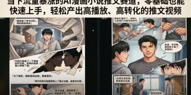 当下流量暴涨的AI漫画小说推文赛道，零基础也能快速上手，轻松产出高播放、高转化的推文视频
