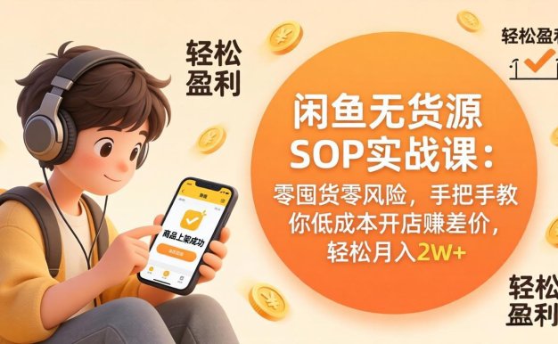 闲鱼无货源SOP实战课：零囤货零风险，手把手教你低成本开店赚差价，轻松月入2w+