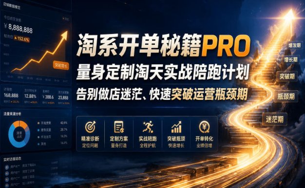 淘系开单秘籍PRO,量身定制淘天实战陪跑计划,告别做店迷茫、快速突破运营瓶颈期(20260709)