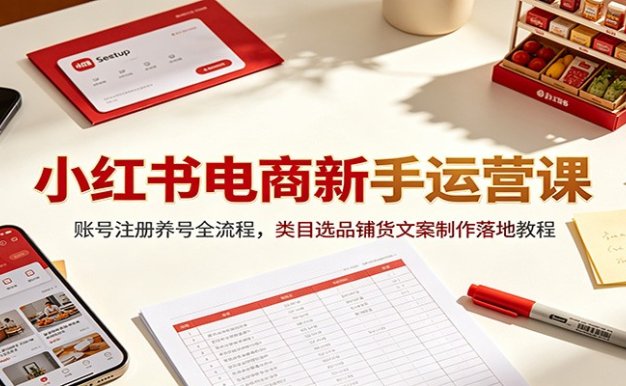 小红书电商新手运营课:账号注册养号全流程,类目选品铺货文案制作落地教程