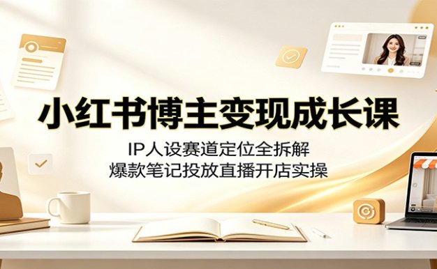 小红书博主变现成长课:IP人设赛道定位全拆解,爆款笔记投放直播开店实操