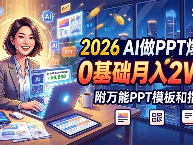 2026 AI做PPT爆单，0基础月入2W，附万能PPT模板和指令