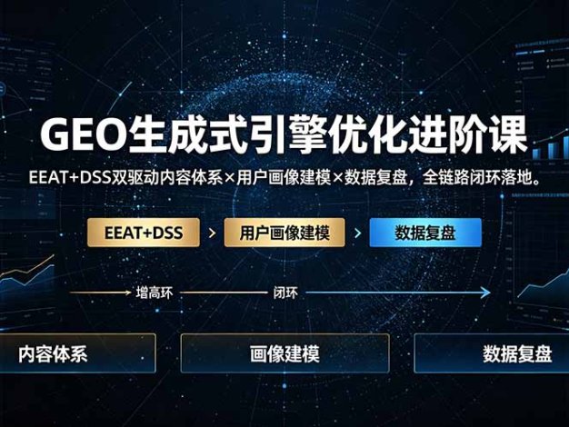 GEO生成式引擎优化进阶课:EEAT+DSS双驱动内容体系×用户画像建模×数据复盘,全链路闭环落地