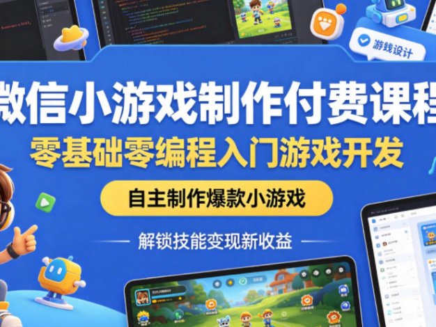 微信小游戏制作付费课程,零基础零编程入门游戏开发,自主制作爆款小游戏,解锁技能变现新收益