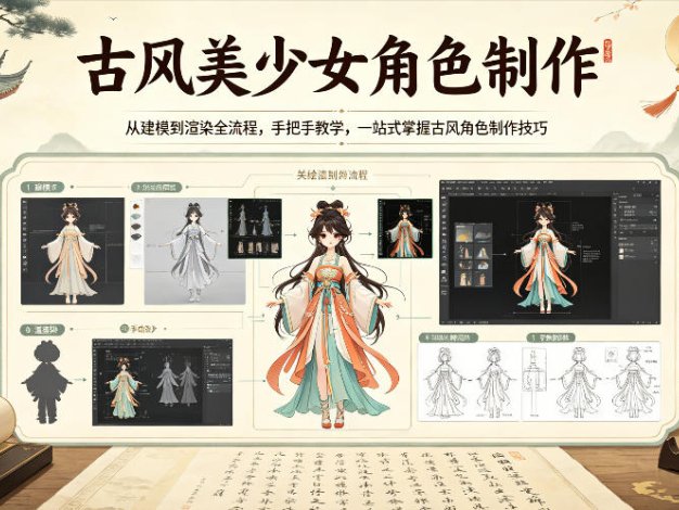 古风美少女角色制作,从建模到渲染全流程,手把手教学,一站式掌握古风角色制作技巧