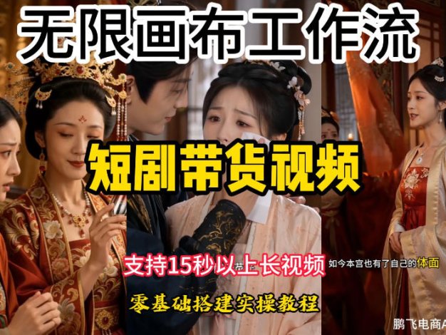 无限画布工作流制作短剧带货视频支持制作15秒以上视频，实操搭建教学，看完教程小白也能轻松搭建